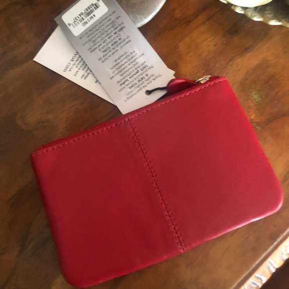 Red Leather Wallet Credit Card ID Holder Zipper Coin Purse - Picture 3 of 9